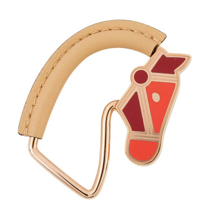 エルメス ブローチ シュバル・グランド・パラード ナチュラルセーブル/ピンクゴールド金具 ラッカーメタル/スイフト HERMES エルメス アクセサリー エルメス HERMES BROACH