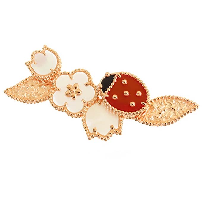 ヴァンクリーフ&アーペル Van Cleef & Arpels ラッキー スプリング クリップ VCARP7RS ピンクゴールド K18PG オニキス カーネリアン マザーオブパール ブローチ レディース 現行品