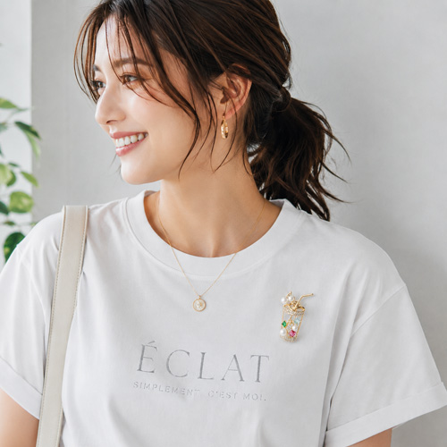 Jeweliss ブローチ Fizzy フィジー カクテル ドリンク クリスタル ジュエリス　Tシャツ　夏のコーディネート