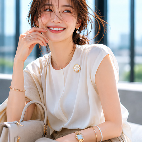 Jeweliss ピンブローチ Merce メルチェ シェル 貝 淡水パール ジュエリス 　夏のオフィスコーデ