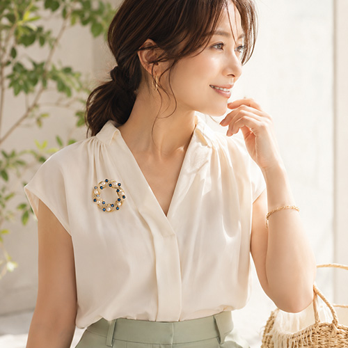 Jeweliss ブローチ Rafre ラフレ リボン リース サークル 淡水パール クリスタル ジュエリス 夏のコーディネート