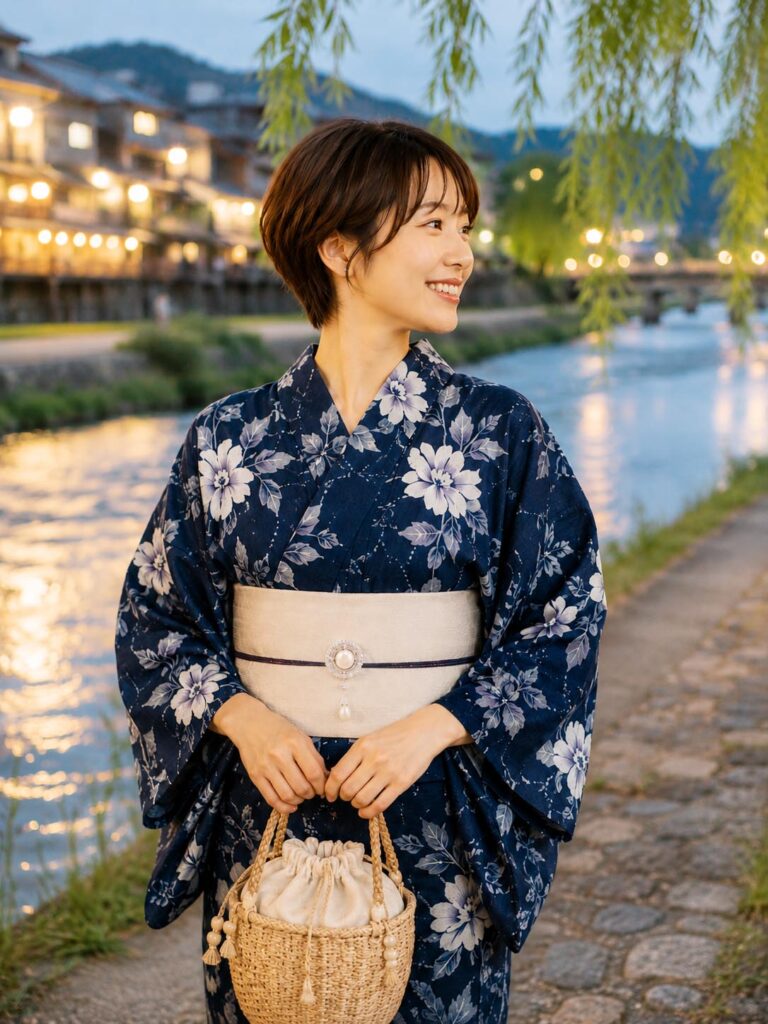 浴衣　夏祭り　ブローチ　コーディネート　アレンジ